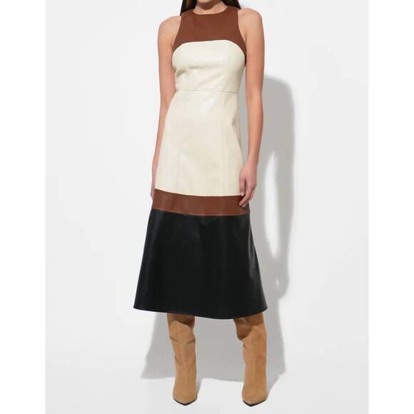 THML Dresses & Skirts - NEW THML sleeveless faux leather midi dress in colorblock